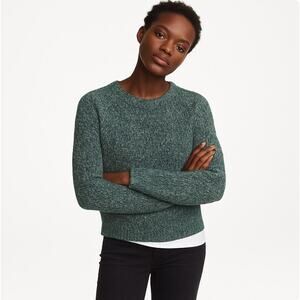 H&M Basics Sweater Pine Green and White Marled Crew Neck - Size Small 🌲 ✨ 🌲